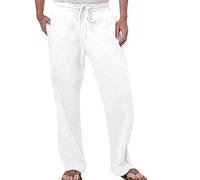 Pantalones Lino Hombre Trabajo Informal Pantalón Deportivo De Hombre En Mezcla De Algodón Y Lino Pantalones para Verano para Verano Largos Y Ligeros Ocio Informales Corte Holgado Medievales Beige
