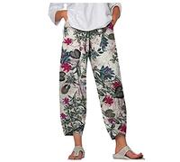 Pantalones Lino Verano - Ajuste CláSico Cintura De CordóN PantalóN Pantalones Vacaciones Relajado Pantalones Capri Pantalones De Playa Elegantes Pantalones De Verano con Bolsillo