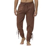 Pantalones medievales de hombre en lino, pantalones pirata, vikingos, disfraz renacentista, con cordón, cintura elástica, sudaderas para festival, actuación, entrenamiento, marrón, 3XL