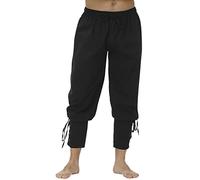 Pantalones medievales de lino para hombre, pantalones de pirata, vikingo, disfraz renacentista, con cordón, cintura elástica, sudaderas para festival, actuación, entrenamiento, Negro, 3XL