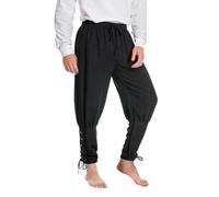 Pantalones Medievales Vikingos renacentistas para Hombre, Primavera, Verano, otoño, con Bandas al Tobillo, Negro -, Medium