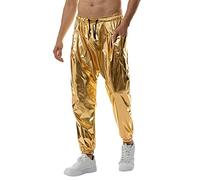 Pantalones metálicos brillantes para hombre, pantalones de chándal informales, hip hop, aspecto mojado, elegantes, lisos, elásticos, con lentejuelas, con cordones, club, fiesta, festival, ropa de