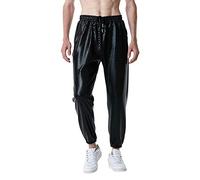 Pantalones metálicos brillantes para hombre, pantalones de chándal informales, hip hop, aspecto mojado, elegantes, lisos, elásticos, con lentejuelas, con cordones, club, fiesta, festival, ropa de