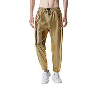 Pantalones metálicos brillantes para hombre, pantalones de chándal informales, hip hop, aspecto mojado, elegantes, lisos, elásticos, con lentejuelas, con cordones, club, fiesta, festival, ropa de