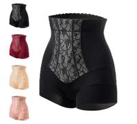 Pantalones moldeadores de cintura alta para mujer, sin costuras, con control de abdomen, pantalones cortos para levantamiento de glúteos con encaje jacquard, Negro, XXL