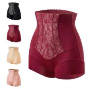Pantalones moldeadores de cintura alta para mujer, sin costuras, con control de abdomen, pantalones cortos para levantamiento de glúteos con encaje jacquard, rosso, XXL