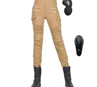 Pantalones Moto Mujer, Con Rodilleras Extraíbles, Protectores Cadera, Pantalones Vaqueros Protectores Moto Para Mujer, Pantalones Carreras Motocross Con Armadura Elástica (Khaki,S)