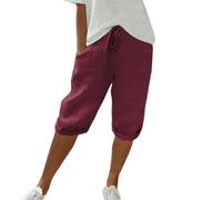 Pantalones Mujer 7/8, Pantalones Cortos Ligeros Verano Chic Pantalones Corsario Ocio Playa Yoga Pantalones 3/4 Fluido 2024 Pants Capri Ligero Y Cómodo De Secado Rápido Pantalones De Playa, Z1 x vino,