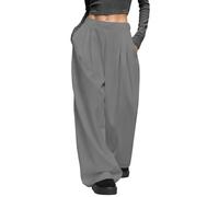 Pantalones Mujer Algodón Cintura Alta Pantalon Largo de Pierna Ancha Baggy Casual Color Sólido Pantalon Chandal Mujer con Bolsillos Moda Cómodo Pantalón de Vestir Original Diario Oficina Pant