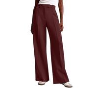 Pantalones Mujer Anchos Cintura Alta Ligeros Transpirables Liso Cómodos Largo Pantalon Holgados Fluido Pantalones de Vestir,Rojo Zao,M