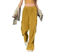 Pantalones Mujer Cargo Y2K Gran Tamaño Pant Multi Bolsillos con Cremallera Casual Pantalones Mujer Correr Cómodo Cintura Elástica Chándal Algodón Streetwear Barato, amarillo, XXXL