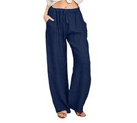 Pantalones Mujer Casual Largo, Pantalón Ancho con Cordón Cintura Elástica Diseño Relajado para Yoga, Ocio, Casa y Paseo Diario