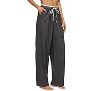 Pantalones Mujer Casuales de Lino de Algodón Pantalones Casuales Fluido Largo Rectos Ligero Casuales Flojo Pantalon Comodo Suelto Anchas con Bolsillos Palazzo