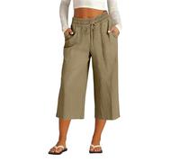 Pantalones Mujer Casuales de Lino de Algodón Pantalónes Cintura Alta Elástico Casual Pantalon Palazzo Elegantes Sueltos Chandal de Pierna Ancha Rectos Cómodo Transpirable Pantalón Largo de Playa