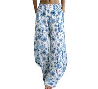 Pantalones Mujer Casuales de Lino de Algodón Verano Elástica Pantalones Anchos Causal Rectos Ligero Casuales Flojo Pantalon Pantalón Trabajo Largos con Bolsillos