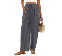 Pantalones Mujer Color Liso con Bolsillo - Ropa Verano Mujer Pant con Cordón Anchos Elástico, Pantalones De Lino Classic Calle Pant Vacances Travail Gris Oscuro M