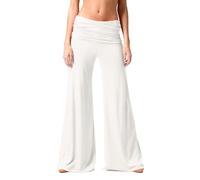 Pantalones Mujer Color Liso Sin Bolsillo - Moda Mujer Verano 2026 Pants Cintura Elástica Cómodos Transpirable, Pantalón Moda Calle Wide Leg Pants Women Trabajo Viaje Blanco L