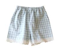 Pantalones Mujer Cortos, Shorts Mujer Elasticos, Casuales Verano para con DiseñO Encaje Y Cuadros Cintura EláStica CóModos con Bolsillos para Playa Hogar Uso Diario Bermudas Verano