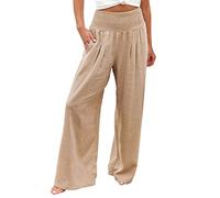 Pantalones Mujer Informales de Lino de Algodón Pant Veraniego Trousers para Yoga Print Pantalones de Pierna Ancha Fitness Bombacho Fluidos de Chándal Plus Size Elasticos Largo de Harén Pantalón
