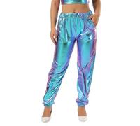 Pantalones Mujer Metalizado,Talle Alto Fiesta Club Pantalon Largos con Purpurina Cintura Elástica Brillo Pantalón de Polipiel Vintage Disco Años 70 Hip Hop, Discoteca, Fiesta, Festival, Carnaval