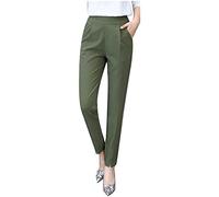 Pantalones Mujer Nueva versión Coreana Delgada elástica Suelta de tamaño de Todo para Mujer Pantalones Largos Pantalones Casuales Haren Pantaloni Donna Cargo Pantaloni In Cotone Donna (Green, L)