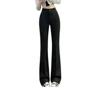 Pantalones Mujer Pantalones Casuales De Mujer, Ajustados, De Talle Alto, Holgados, De Pierna Recta Y Largos.-Negro-S