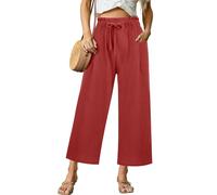 Pantalones Mujer Primavera Moda - Pantalones Casual De Gran Tamaño Pantacourt Mujer Verano Cintura Elástica Cordón De Ajuste Ancho Pierna Con Bolsillos Fluido Corte Poliéster Straight 2025 Pants, rojo