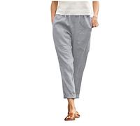 Pantalones Mujer Tallas Grandes Lino Pantalones Casual Mujer Lino Bolsillos Talle Ancho Verano Frescura Holgados Elegantes Cómodos (Grey, XXXXXL)