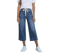 Pantalones Mujer Vaqueros Anchos 3/4 Pantalon Tejano Wide Leg Tallas Grandes Rectos Pantalón Vaqueras Capri con Bolsillos e Cintura elástica Baggy Vintage Talle Alto Casual Clásicos Jeans Trousers