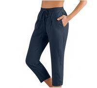 Pantalones Mujer Verano 3/4 Frescos Algodón y Lino con Cordón de Cintura Elástica Pantalon Deportivos Ligeros Transpirable Pantalón de Chándal Suave y Cómodo Capris Pant para Yoga Jogging Fitness