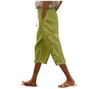 Pantalones Mujer Verano 7/8 Casual, Pantalón Recto Cintura Elástica con Botones Laterales, Diseño Ligero Holgado para Trabajo Paseo y Vacaciones