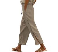 Pantalones Mujer Verano Algodón Frescos Pantalones Lino Mujer Verano Rectos Transpirable Elegantes Pantalon Elasticos Oficina Casual Cómodos Pantalón Fino Ligero Playa Oficina