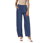 Pantalones Mujer Verano Algodón Transpirable Pantalones Lino Mujer Verano Anchos Elasticos Moda Pantalón Fino Palazzo Casual Elegantes Pantalon Frescos Deporte Fiesta Playa