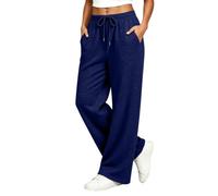 Pantalones Mujer Verano Casual Pantalones Moda Algodón Cáñamo, azul, XL