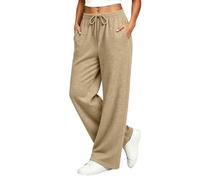 Pantalones Mujer Verano Casual Pantalones Moda Algodón Cáñamo, caqui, S