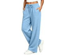 Pantalones Mujer Verano Casual Pantalones Moda Algodón Cáñamo, Sky Blue, S