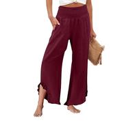 Pantalones Mujer Verano Color Liso con Bolsillo - Moda Mujer Verano 2026 Pants Cintura Elástica Anchos Cómodos, Pantalón Único Calle Wide Leg Pants Women Travail Detente Vino XXL