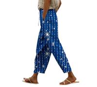 Pantalones Mujer Verano de Lino Anchos Cintura Alta Elásticos Largas Rectos Ligero Casuales Flojo Pantalon con Bolsillos Y Cordón Rectos Elegantes Playa Vacaciones Boho