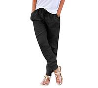 Pantalones Mujer Verano Frescos Talla Grande Lino de Algodón Cintura Alta Pierna Ancha Baggy Suelto Pantalón Largo Ligeros Pantalón de Chándal Suave y Cómodo Yoga Pants Danza Pilates