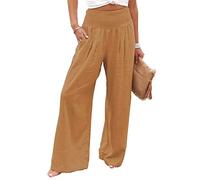 Pantalones Mujer Verano,Pantalones Anchos De Lino Y Algodón para Mujer, Lisos, De Talla Grande, Elásticos, De Cintura Alta, Palazzo, Ligeros, Aireados, De Verano, Rectos, Bohemios, Oceanside, Marr
