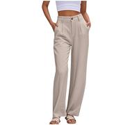 Pantalones Mujer Verano Rebajas Anchos Suelto Rectos Cintura Alta Pantalon de Vestir Casual Elástica Pantalón Chino con Botones Cómodos Frescos Oficina Pantalones de Traje con Bolsillos