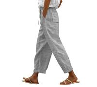 Pantalones Mujer Verano Sólido Suelto Pantalones Anchos 3/4 con Bolsillos Cintura Alta con Cordon Cargo Elasticos de Algodón Fluidos Verano Ropa Elegante Mujer Hippies