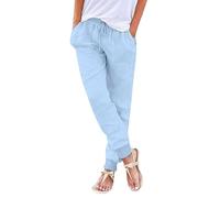 Pantalones Mujer Verano Sólido Suelto Pantalones Anchos 3/4 con Bolsillos Cintura Alta con Cordon Cargo Elasticos de Algodón Fluidos Verano Suelta Cómodo Pantalones