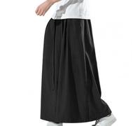 Pantalones Negros de Seda de Hielo para Hombre Hakama Kung Fu con Parte Inferior Ancha Wushu Kimono Pantalones Anchos Chinos Black XL
