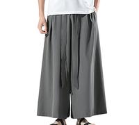 Pantalones Negros de Seda de Hielo para Hombre Hakama Kung Fu con Parte Inferior Ancha Wushu Kimono Pantalones Anchos Chinos Grey XL