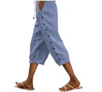 Pantalones negros mujer mujer 2024 pantalones casuales mujer botones laterales a rayas de moda cintura elástica suelta pierna recta pantalones cómodos tres cuartos manguito cinturón arco iris