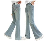 Pantalones Niñas, Bordados De Moda para, Vaqueros De Pierna Ancha con Cintura Elástica, De Mezclilla Casuales Sueltos con Bolsillos, Eficaz Anti Sudor/G