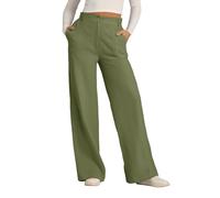 Pantalones palazzo de algodón para mujer, pantalones de lino pequeños, pantalones largos de cintura alta, pantalones largos de pierna ancha, pantalones de lino con botones de color puro con bolsillos