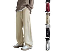 Pantalones para hombre con cintura elástica, pantalones de pierna ancha para hombre, cómodos pantalones casuales versátiles, pantalones esenciales ligeros y transpirables, color sólido y pantalones