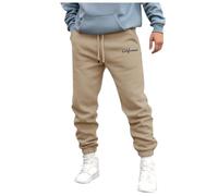 Pantalones para hombre otoño e invierno High Street Fashion ocio suelto deporte al aire libre correr suéter pantalones de chándal forrada hombre, caqui, M